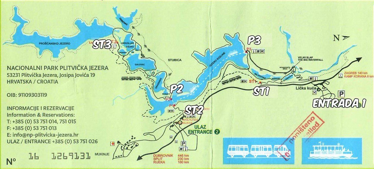Mapa do Parque Nacional dos Lagos Plitivice