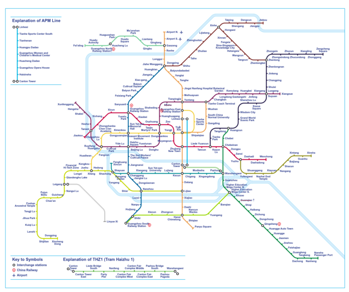 Mapa do Metrô de Guangzhou (Wongchito / CC BY-SA 4.0) Mapa do Metrô de Guangzhou