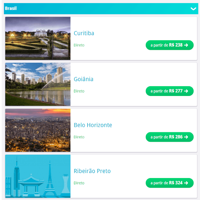 Skyscanner: Lista de destinos no Brasil 