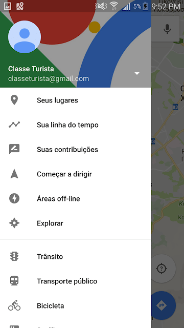 Selecione a opção no menu do app