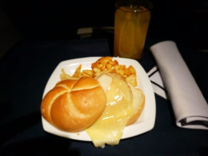 Salmon Sandwich with cream cheese and caramelized onions, Copa Airlines Business Class