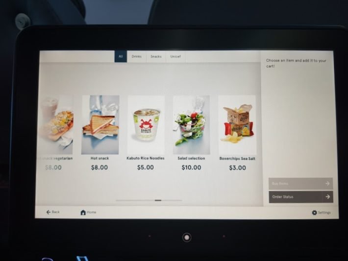 Commander un repas sur l'écran de télévision, Norwegian Air, Classe Premium