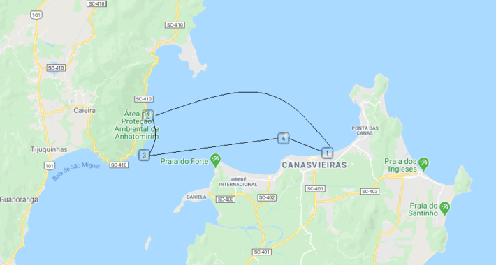 Mapa do Roteiro Pocket, Escunas Pirata, Florianópolis, Santa Catarina