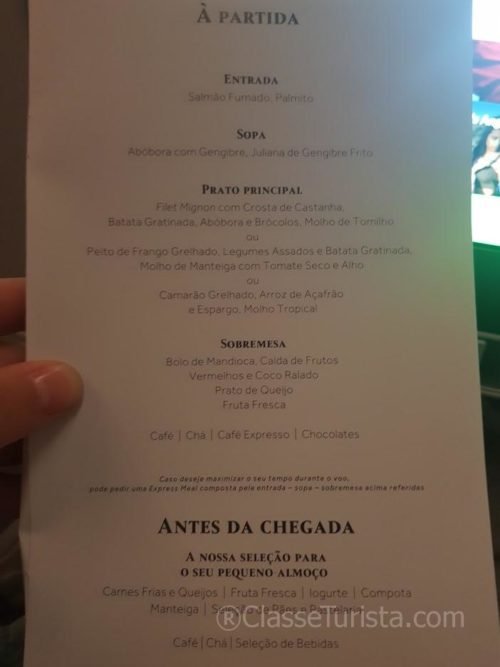 Menu, Classe Executiva, Tap Air Portugal