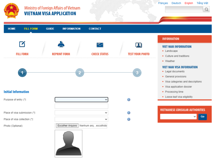 Formulário Online de Solicitação de Visto para o Vietnã